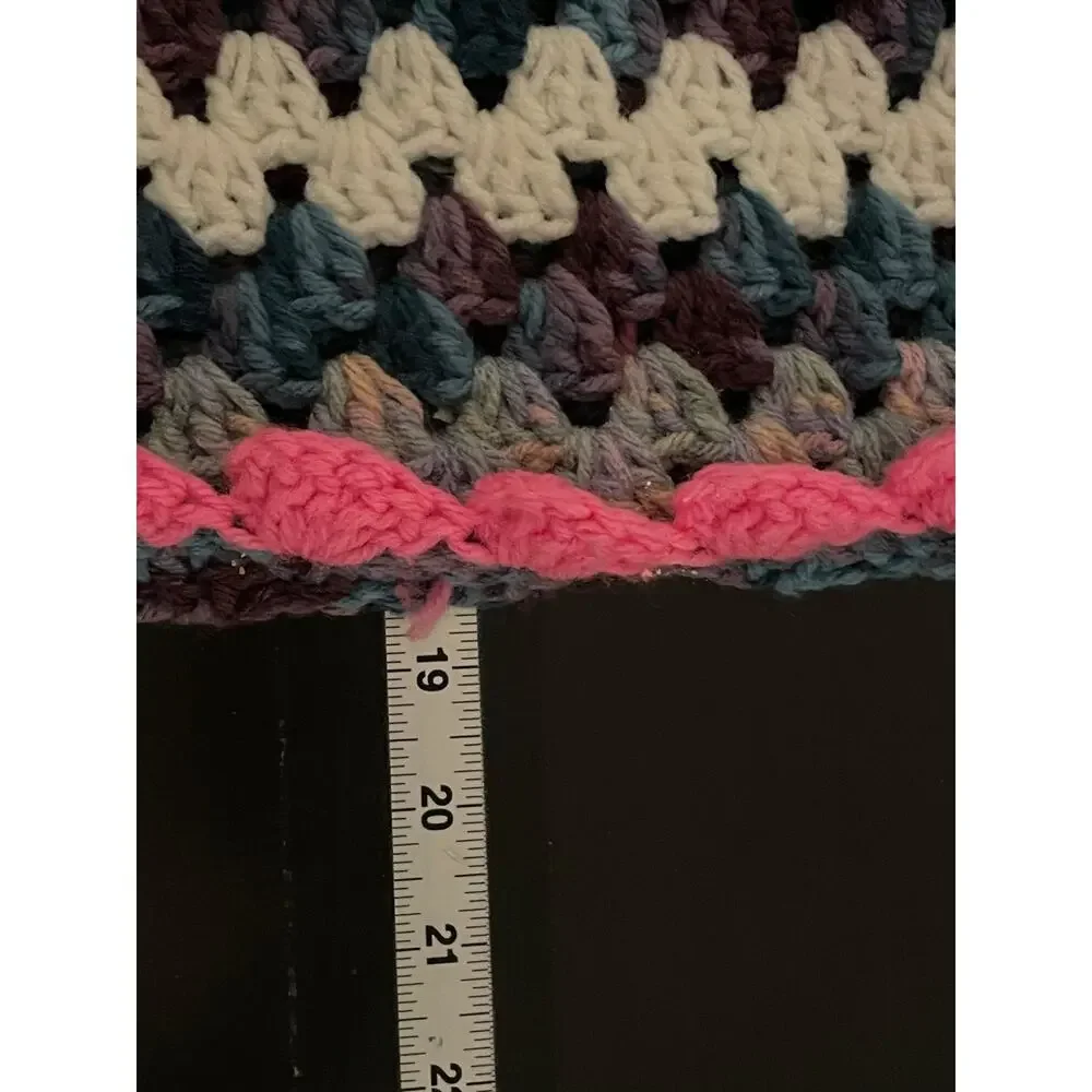 Vintage Handmade Crochet Pillowcase 3D Rose Floral Granny Square 20x20 Boho